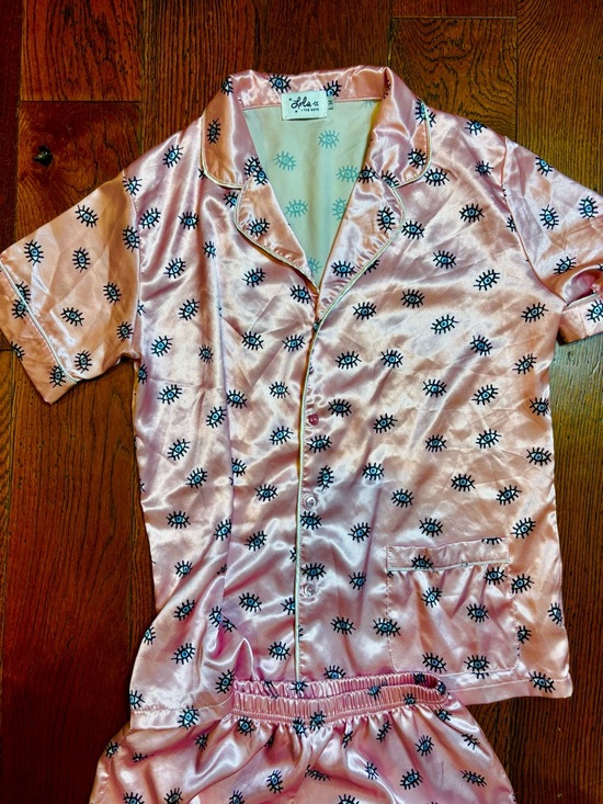 Lola + The Boys Other - lola the Boys Pink Satin Pajama Set with Blue Eye Print. Size M